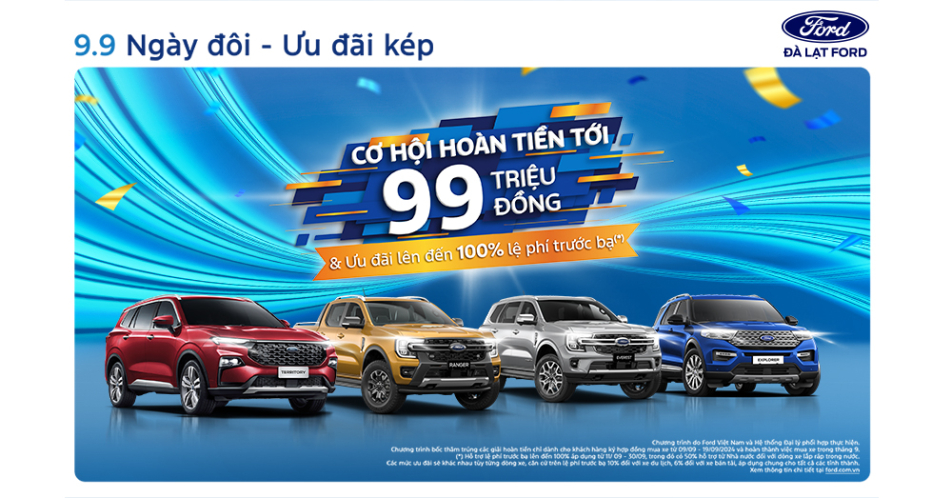 9.9 NGÀY ĐÔI – Ưu Đãi Kép Độc Quyền Tại Bảo Lộc Ford