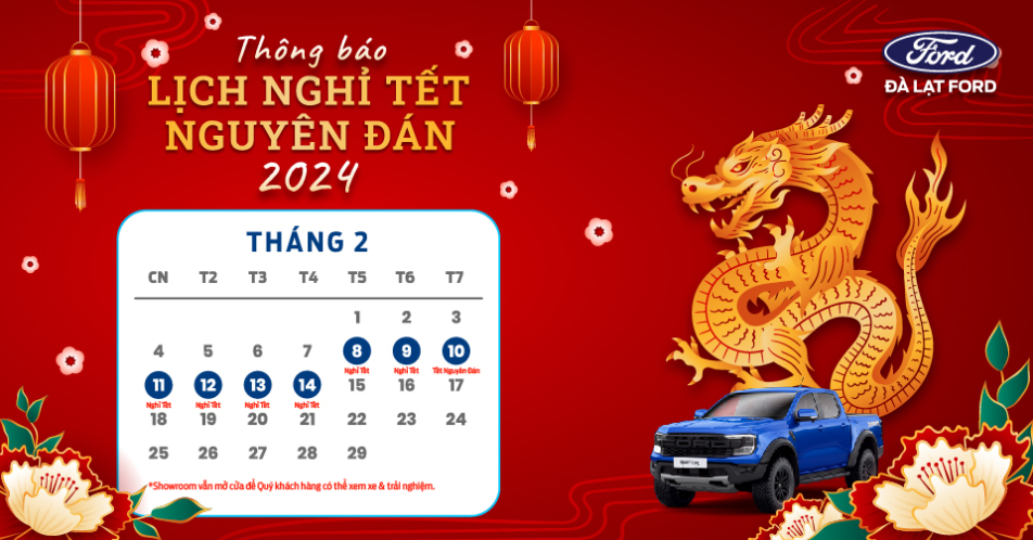 Đà Lạt Ford thông báo lịch nghỉ Tết Nguyên Đán Giáp Thìn 2024