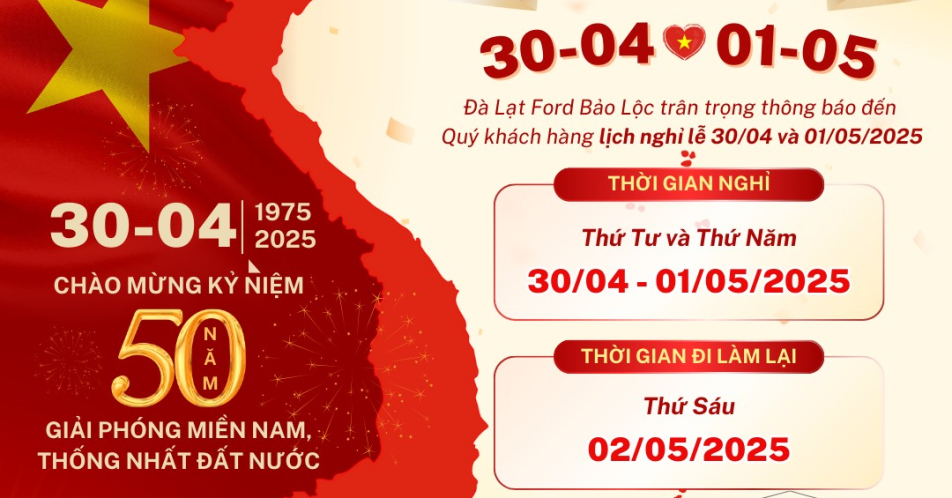 THÔNG BÁO LỊCH NGHỈ LỄ 30/4 & 1/5 NĂM 2025