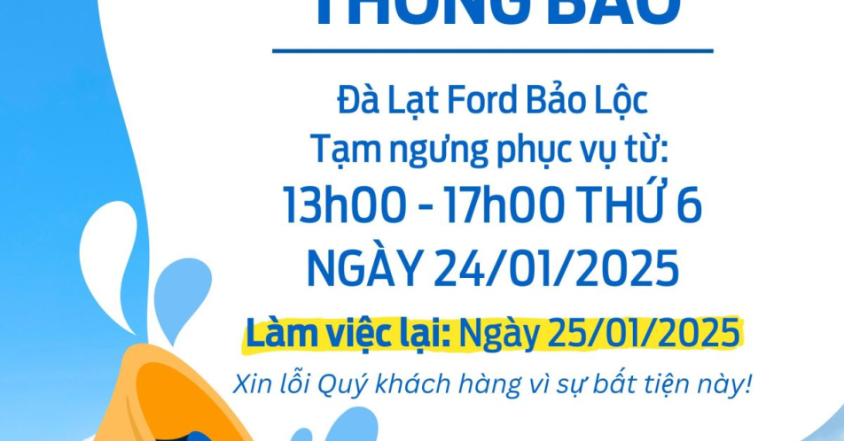Ford Bảo Lộc xin thông báo tạm ngưng hoạt động