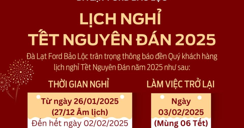 THÔNG BÁO NGHỈ TẾT NGUYÊN ĐÁN 2025